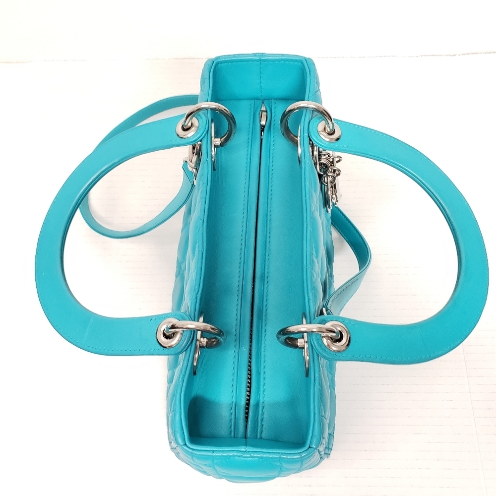 Authentic Dior Lady Dior Turquoise Cannage Leather Medium Bag - Picture 9 of 16